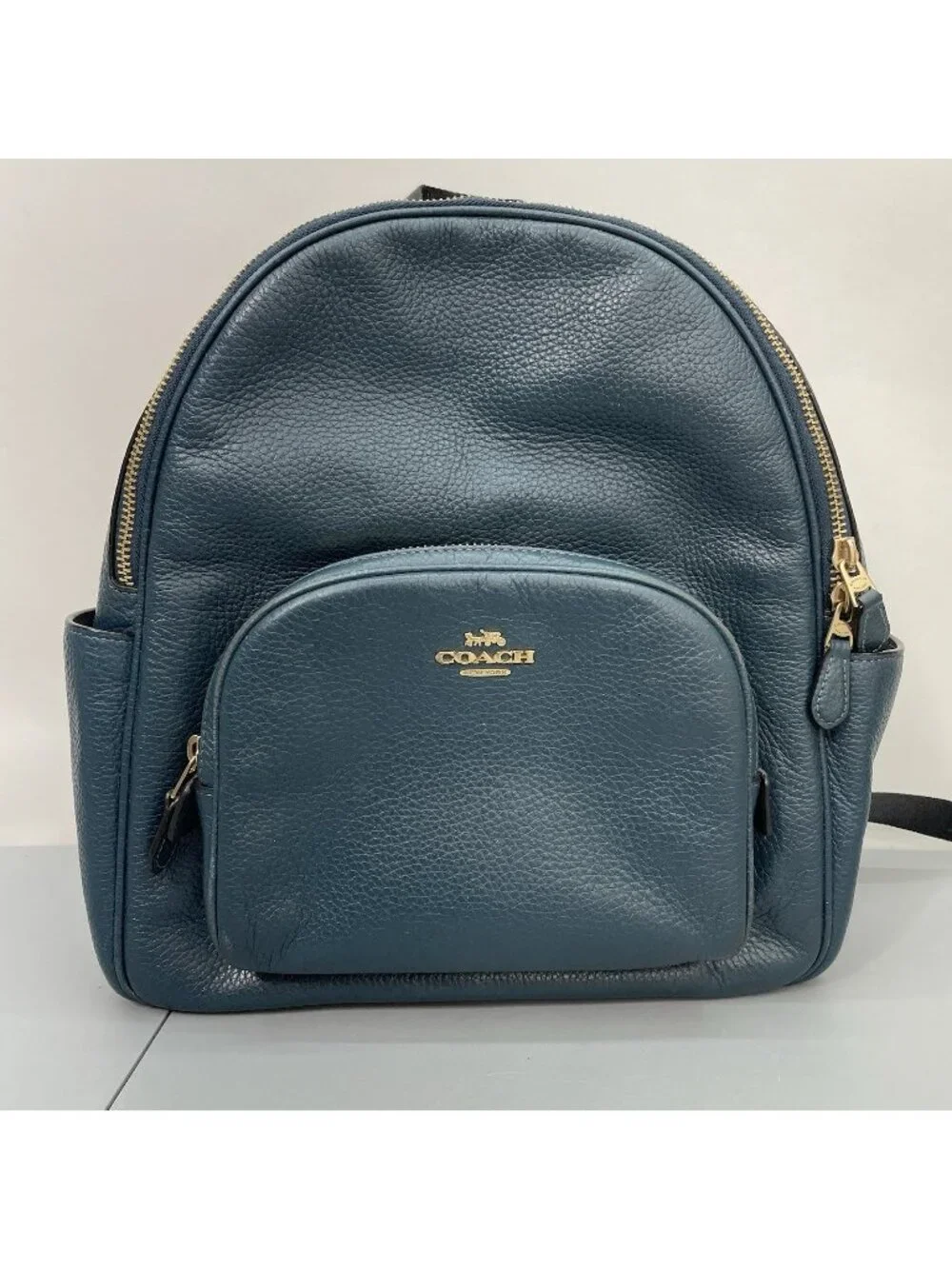 Coach Court Backpack Bag Pebbled Leather Zip 5666 Teal Green